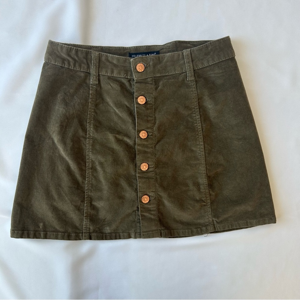 Olive Button-Front Skirt